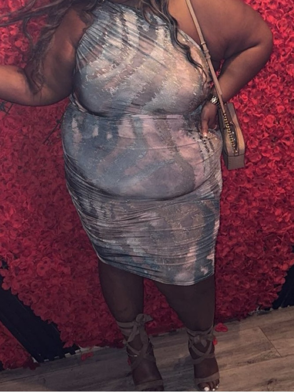 Ruched Bodycon One Shoulder Dress in Dusty Blue and Mauve